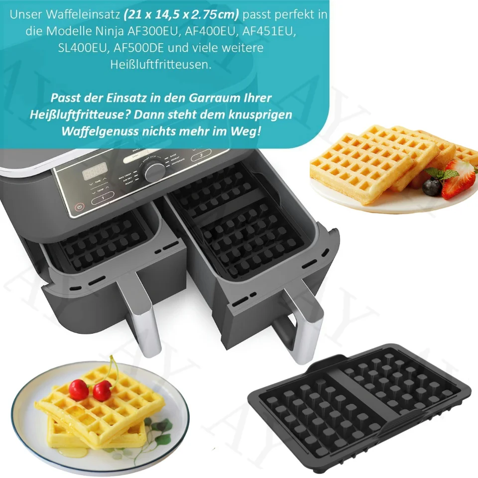 Air Fryer Waffelform – 2 Stück Silikon, Hitzebeständig Bis 240°C, Für Ninja AF300EU, AF400EU, AF451EU, SL400EU, AF500DE