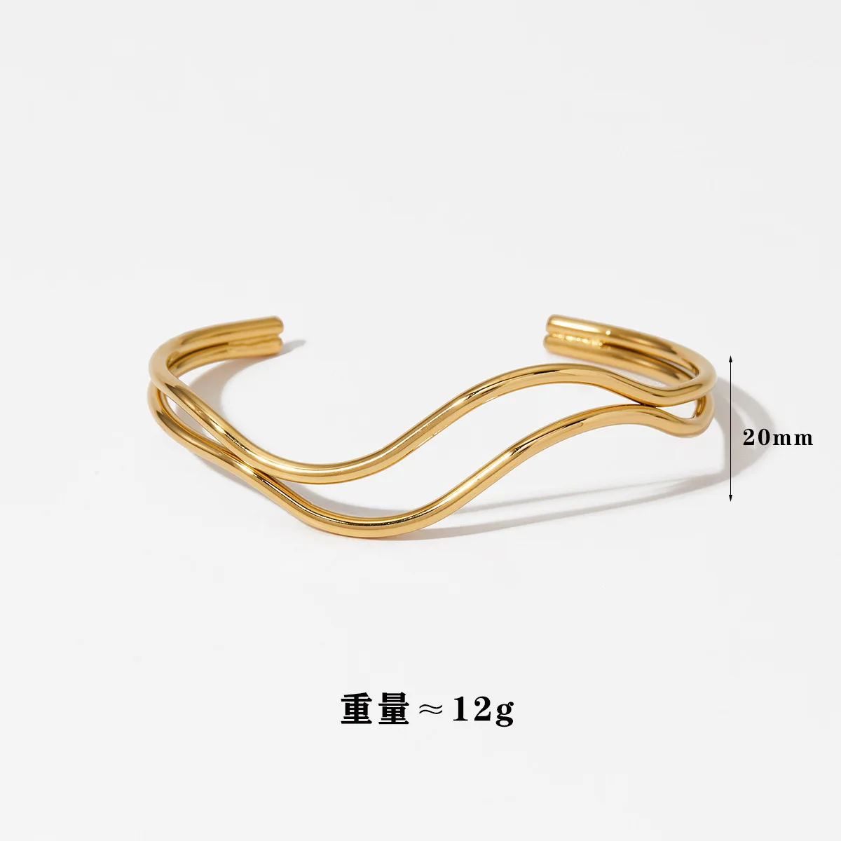 Stainless Steel PVD Double Wire Bracelet Thin River-shape Wave Bracelet Waterproof Ripple Geometric Cuff Bangle Open Adjustable