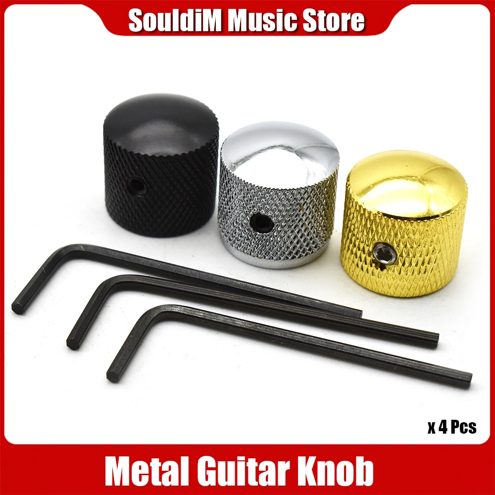 

4pcs Metal Dome Tone Tunning Knob with Hexagon Screws Lock Volume Control Buttons for Electric Guitar Bass Black/Chrome/Gold