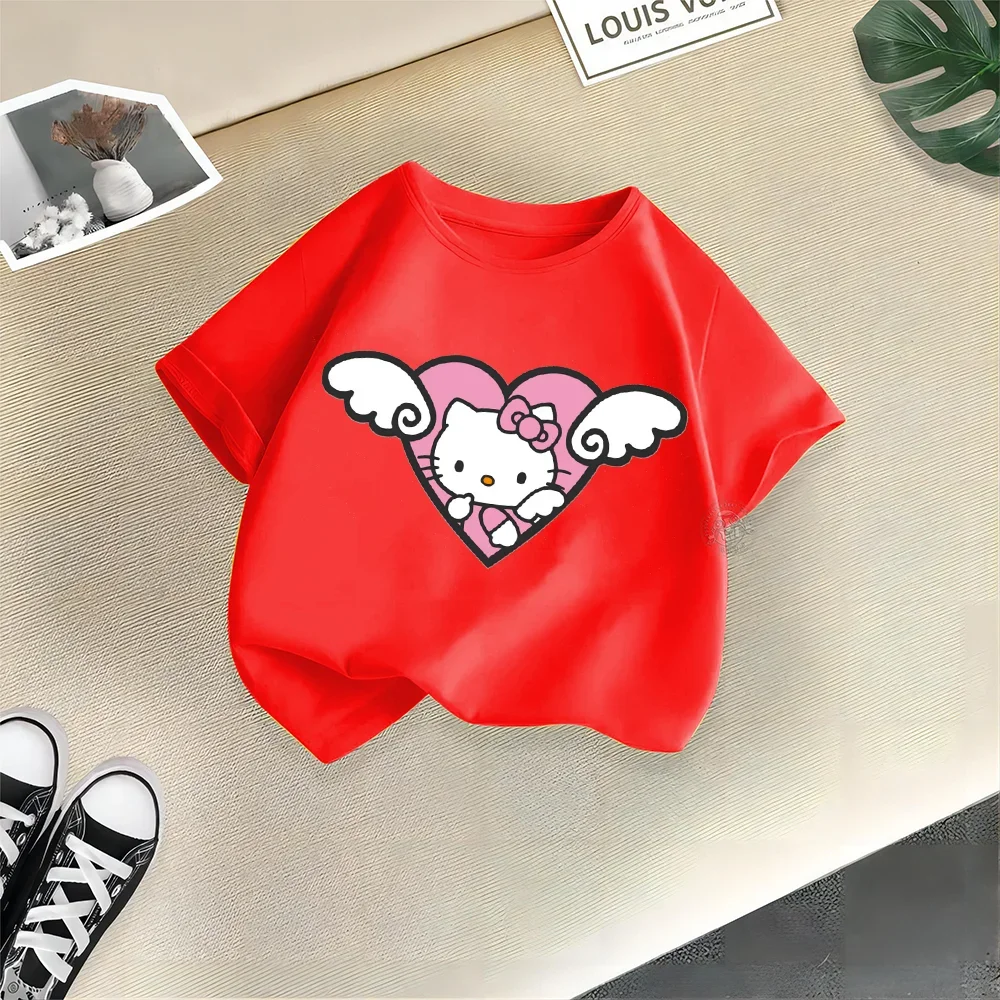 thumbnail image 1 of Camiseta de algodón de verano para niños de la marca Hello Kitty, linda y divertida camiseta de dibujos animados de Sanrio para niño y niña, ropa informal de moda para niño, 1 of 5