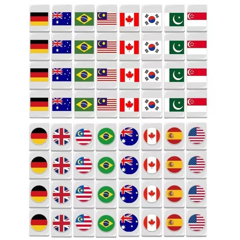 64 + 1 Seaside escape Mahjong Blocks 64 Pcs Mahjong Seaside Escape Tile Game Pattern of Flag Ball Battle Chee Chess Toys