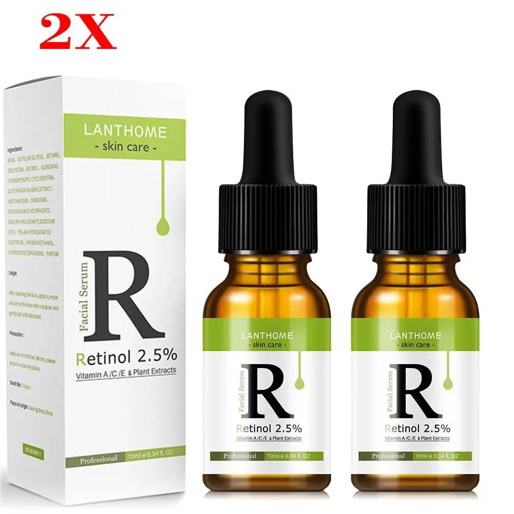 

2X Retinol 2.5% Face Serum Vitamin A C Anti-wrinkle Aging Whitening Shrink Pores Remove Acne Plant Extract Skin Care 10ml