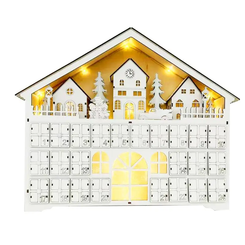 Christmas wooden advent calendars Reusable Fidget Calendar Wood Countdown Calendar 24 Drawers with LED Light