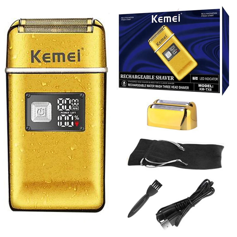 Kemei Tx8 Metal Housing Rechargeable Electric Shaver For Men Hair Beard