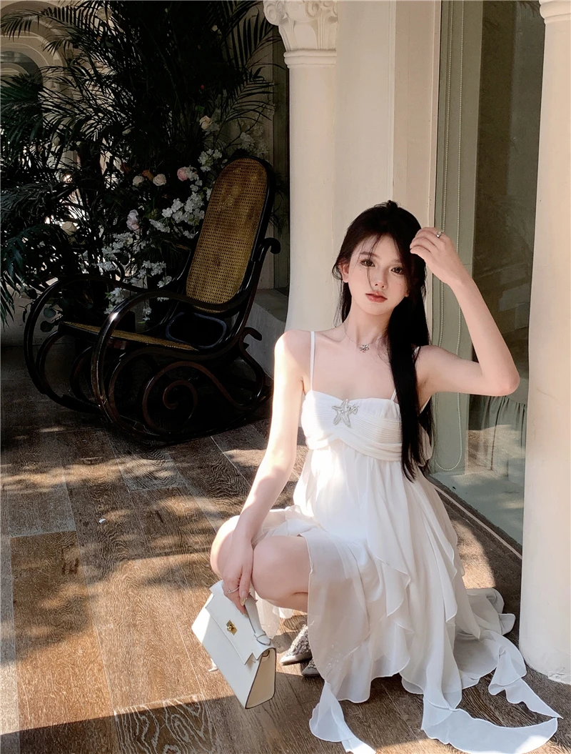Chiffon Slip Dress Women 2024 Summer New Korean Sexy Slim