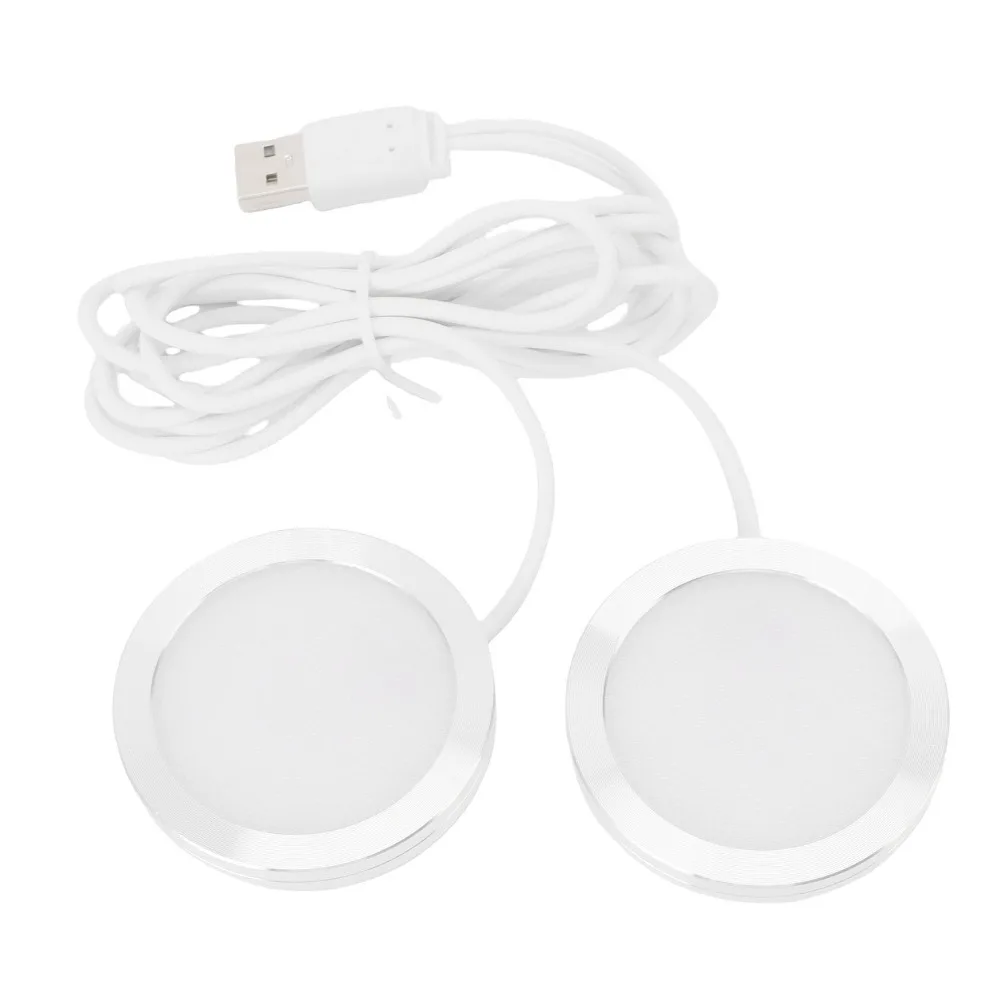 미니 듀얼 헤드 LED 스포트라이트 5V USB 전원 원형 언더 캐비닛 램프 3W CRI 90+ 언더 카운터 조명 주방 캐비닛