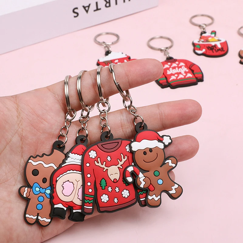 12Pcs Christmas Theme Keychain Ornaments Kids Adults New Year Gift Christmas Party Home Decoration Wallet Bag Xmas Tree Pendants