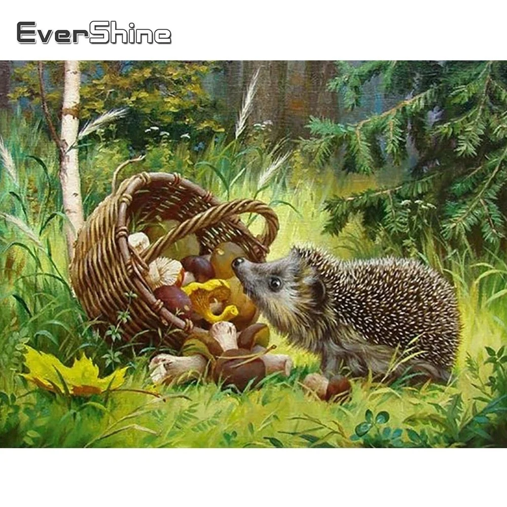 Diamond Painting Evershine Diamond Painting Full Drill Square Animals Hedgehog Diamond Embroidery Scenery Cross Stitch Kit Mosaic Crystal
