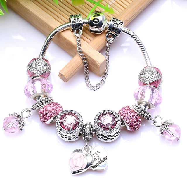 Vintage Silver Color Charm Bracelets For Women Wife DIY Crystal Beads Brand  Bracelet Pulseira Jewelry Special Offer Dropshipping