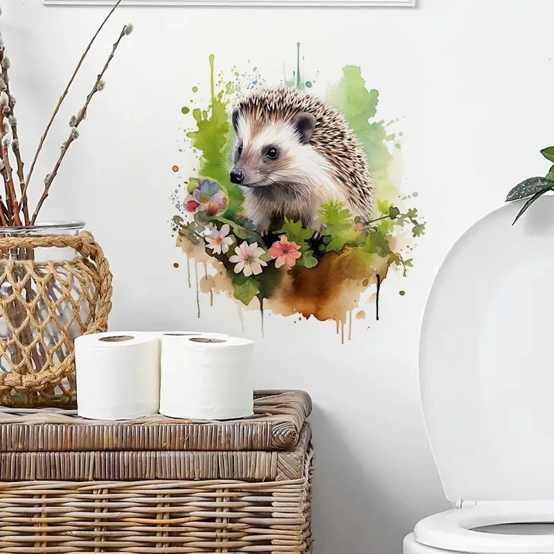 Hedgehog Watercolor Sticker Toilet Stickers Decoration for Living Room, Wall, Bedroom, and Home Decor Car Decals Self-Adhesive