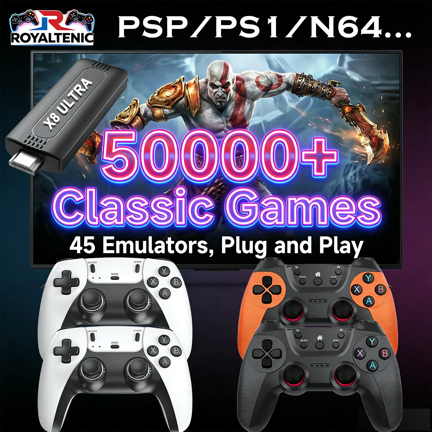 Console per videogiochi M15 X8ULTRA 4K Stick da 128 GB con oltre 50.000 giochi arcade classici e doppi controller wireless per due giocatori in HD._voghion.com