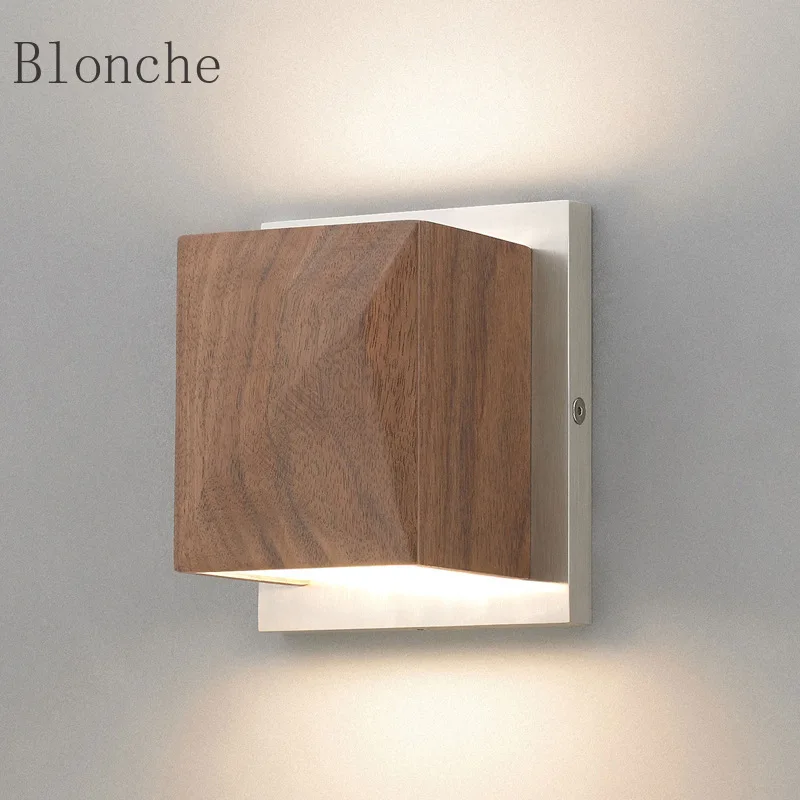 

Nordic Wall Lamp Black Walnut Solid Wood Sconce Luxury Living Room Background Wall Light Aisle Corridor Bedroom Bedside Lamp