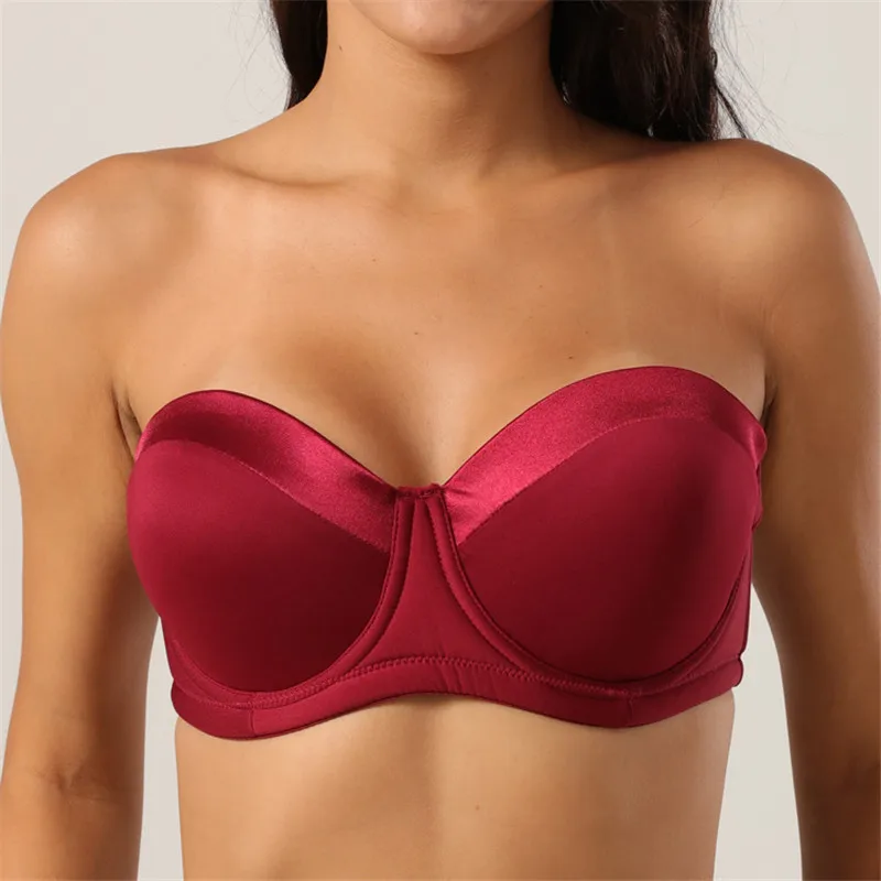 

Sexy Strapless Bra Plus Size Non-Slip Push Up Invisible Bras Steel Ring Gathered Big Cup E Tube Tops Underwear Brasier De Mujer