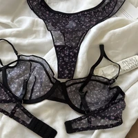 Ensemble de Lingerie française Ultra fine, soutien-gorge Sexy en dentelle à imprimé Floral, sous-vêtements pour femmes, maille respirante, intimes, ensembles de soutiens-gorge et string 4