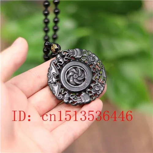 

Carved Chinese Black Green Jade windmill Pendant Natural Necklace Charm Jewellery Fashion Lucky Amulet Gifts for Men