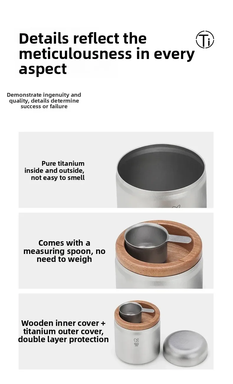 Keith Titan Luftdichte Aufbewahrungsdose mit Versiegeltem Deckel und Messlöffel für Kaffeebohnen, Tee, Nüsse, Trockenfutter, Frischhaltedose 350ml – Detail 14