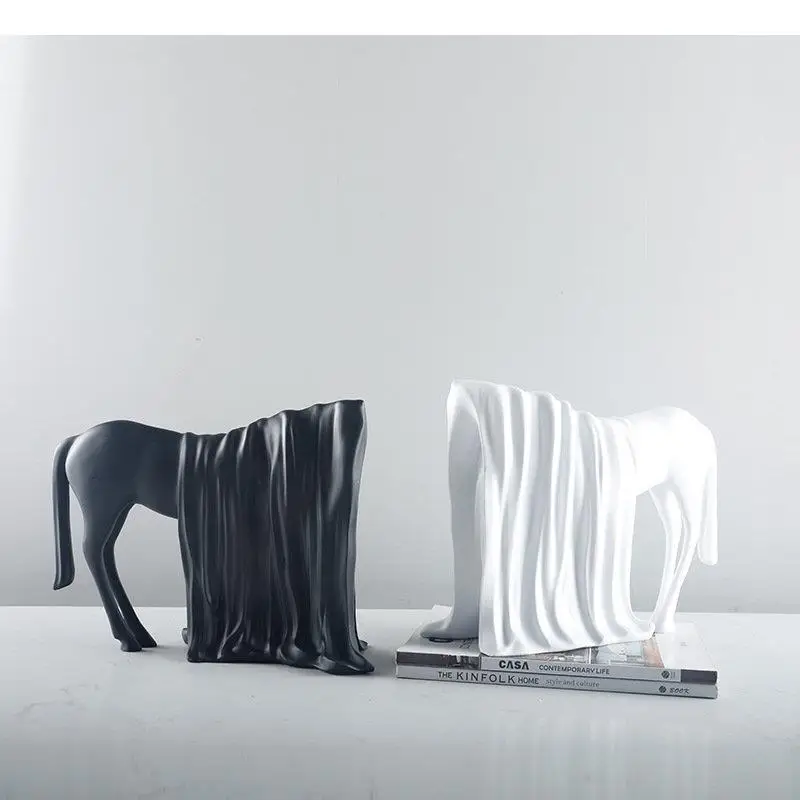 

Black/white Resin Animal Sculpture Horse Ornaments Living Room Home Decoration Accessories Crafts Artwork Figurines Statue Gift