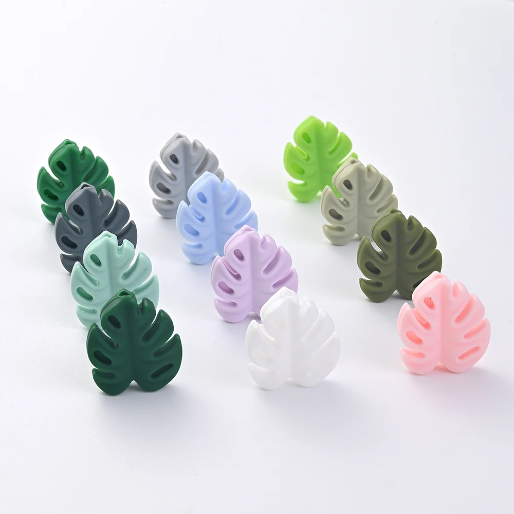10Pcs New Leaf Pattern Baby Silicone Teether Beads DIY Infant Chew Nursing Teether Goods Toy Pacifier Chain Making Accessories 2