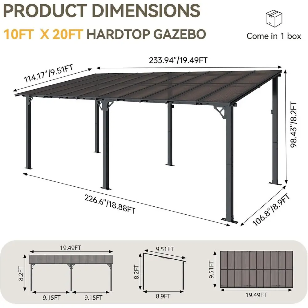 20' x 10' Patio Gazebo with Wall-Mounted Awnings for Backyard Decks 2