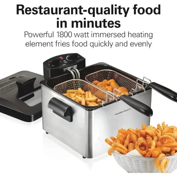 Hamilton Beach Triple Basket Electric Deep Fryer, 4.7 Quarts / 19 Cups Oil Capacity, Lid with View Window, Professional Style 6