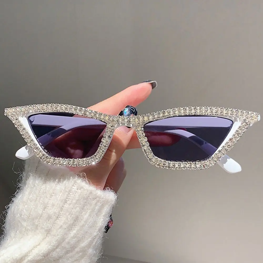 Retro Kleine Cat-Eye-Sonnenbrille Dreieckiger Rahmen Diamant-Kristall Funkelnde Gläser Disco-Party-Brillen für Frauen – Detail 5