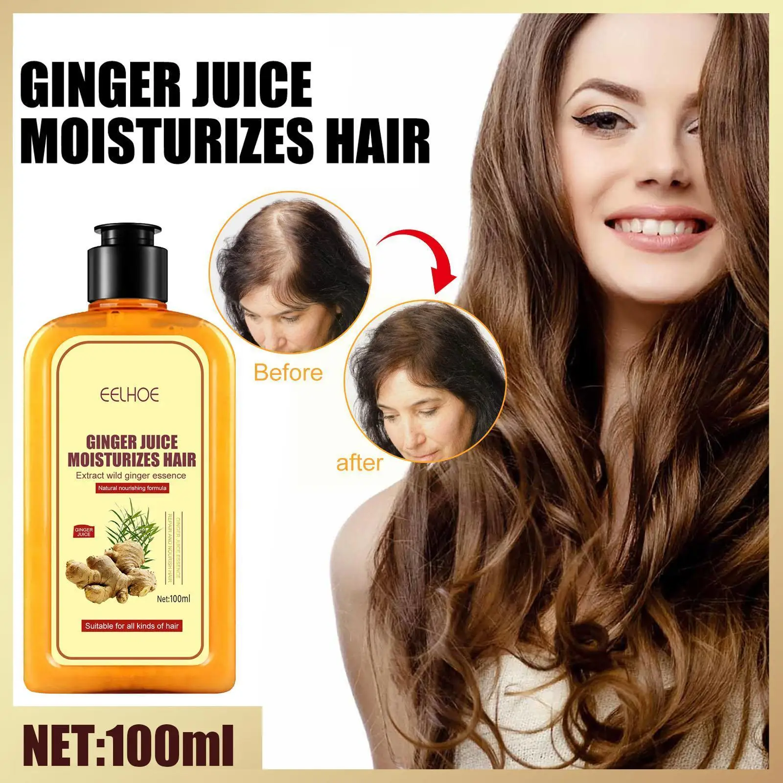 

Ginaday Instant Ginger Hair Regrowth Shampoo Ginger Shampoo For Hair Growth Ginger Hair Care Shampoo, Ginger Anti-Hair Loss B2X1