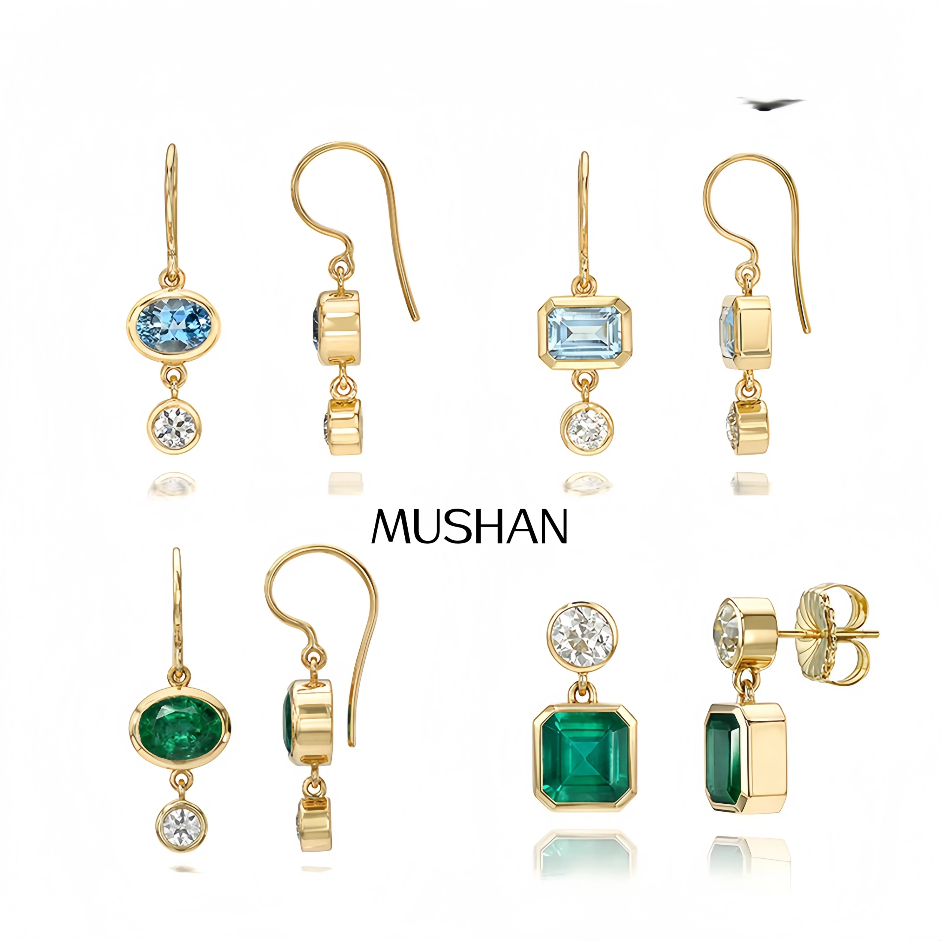 MuShan 쥬얼리  귀걸이 여성용 랩 그로운 그린 에메랄드 프린세스 웨딩 파티..
