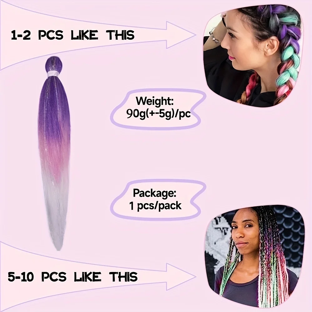 Ombre Festival Rave Hair Extensions in Purple, Pink, and White Tones
