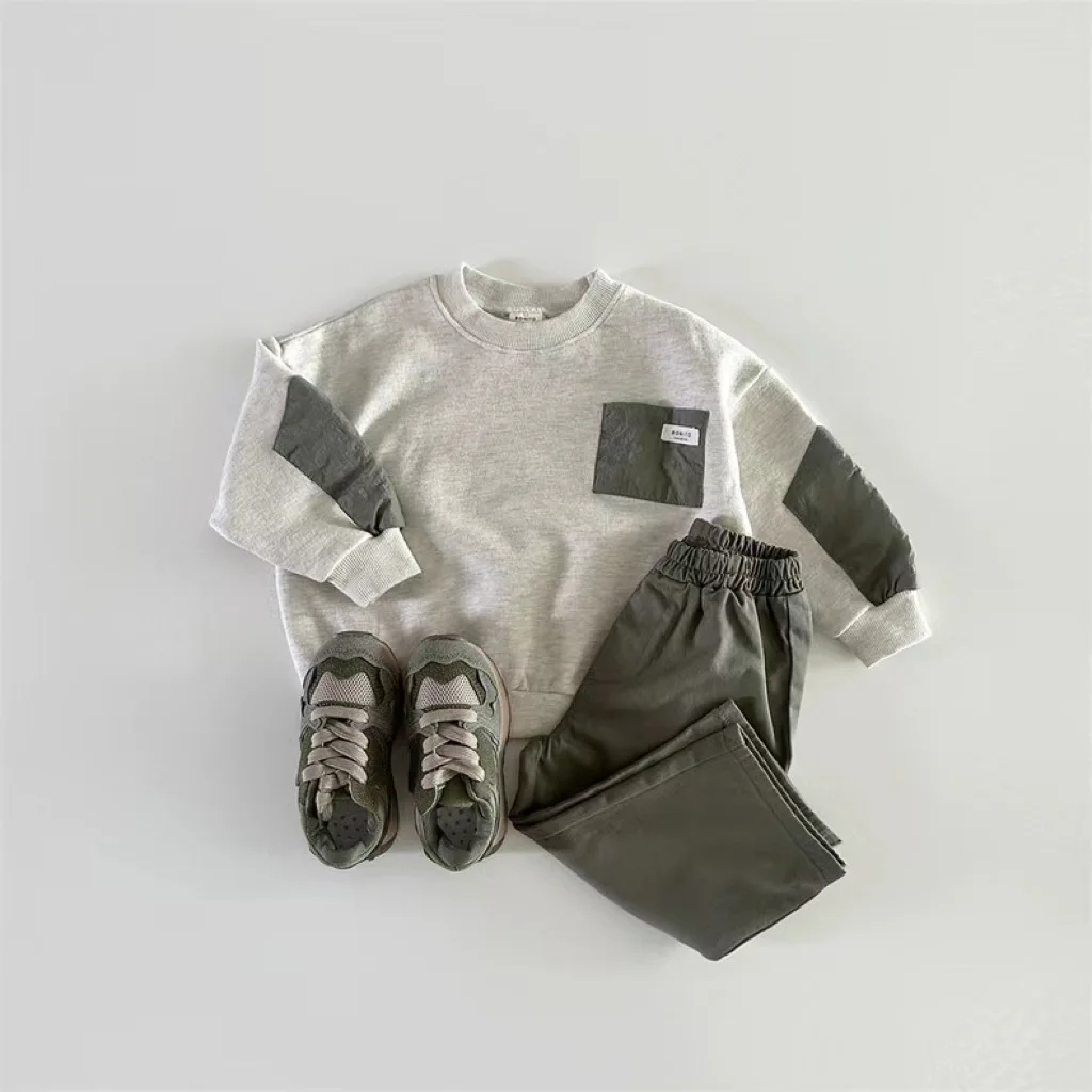5326 Korean Children's Clothing Spring and Autumn Patch Long Sleeve Boy's Sweatershirt Cotton Casual Pullover Tops