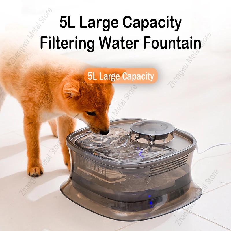 

5L Large Capacity Filtering Water Fountain for Dog Cat Water Dispenser Drinking Bowl 5000ml Drinker with Filters