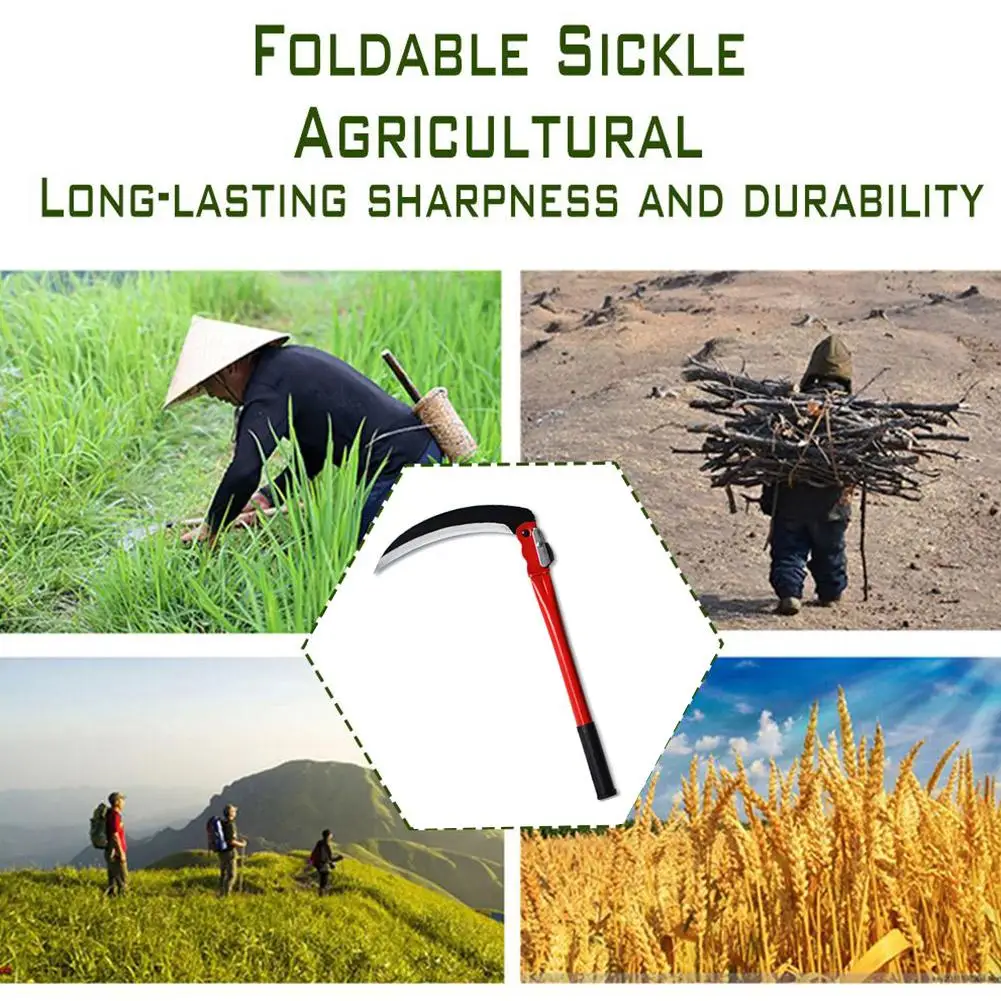 Agricultural Long Handle Folding Sickle Cutting Wheat Tool Knife Farm Gardening Lawn Garden Scythe Weeding Grass Sickle Mow V0v3 images - 6