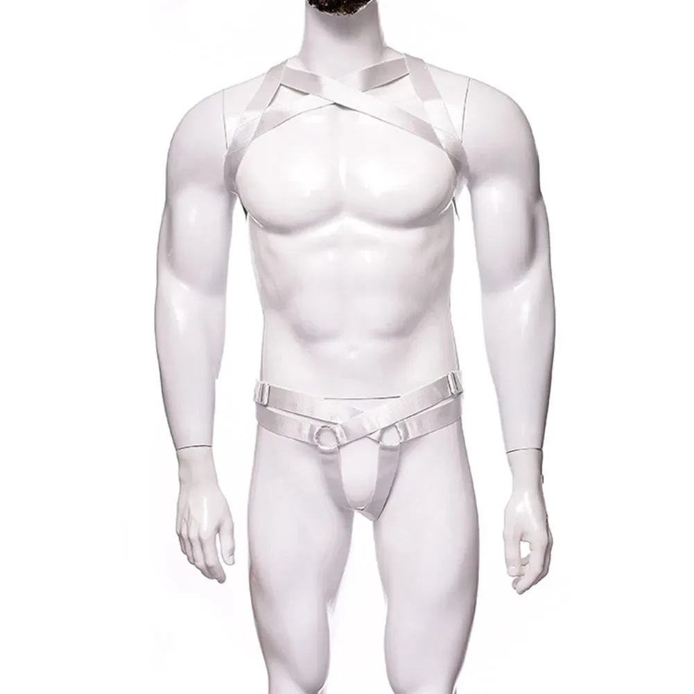 Mens Sexy Underwear Enlargement Chest Straps Dance Performances ThreePoint Suits Backless Breathable G-String Bodysuit