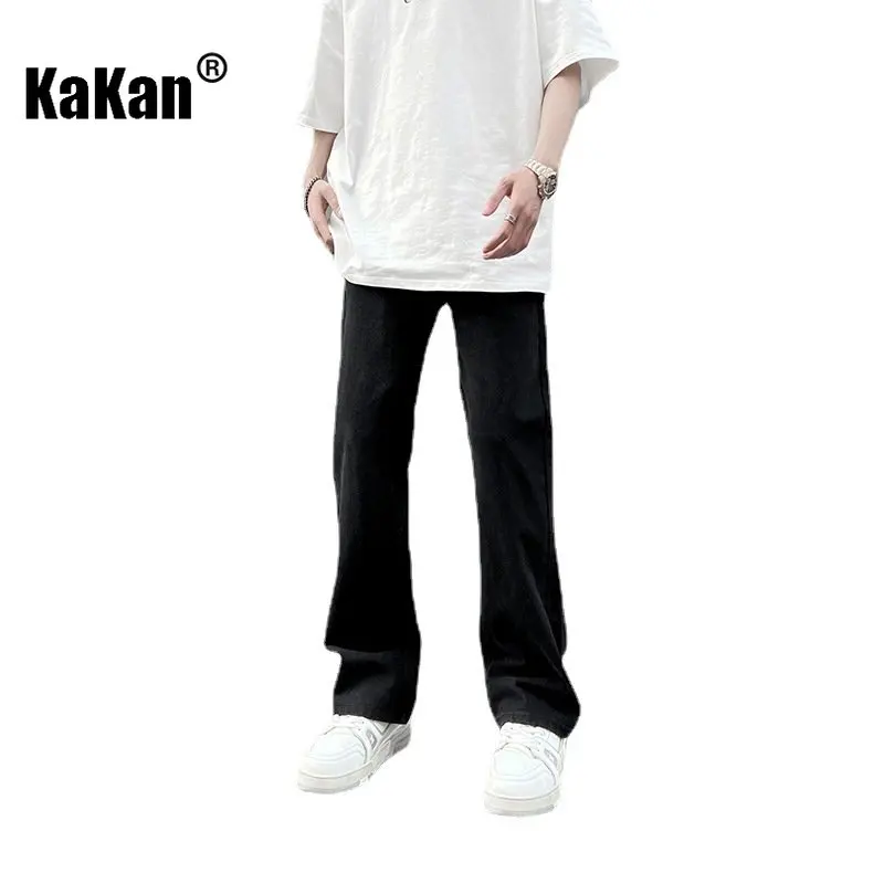Kakan - New Black Micro Flared Jeans for Men, Trendy Brand Loose Casual Straight Length Jeans K24-ZLJLB0103