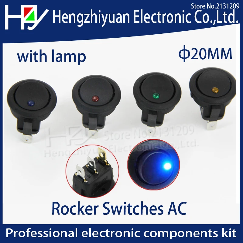 100 x Round Green Rocker Switch SPST With Neon Power Indicator Light Lamp 20mm 