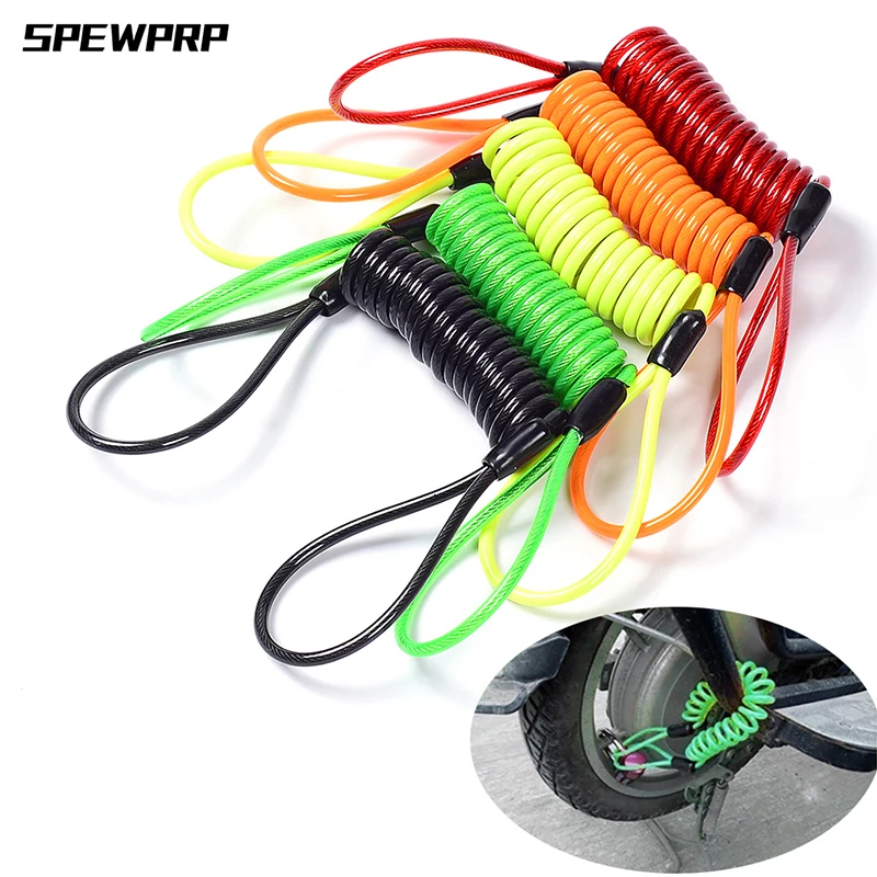 SPEWPRP 120CM Motorcycle Brake Disc Lock Scooter Reminder Cable Bicycle Spring Rope Bag Anti-Theft Cable Protection Alarm Locks