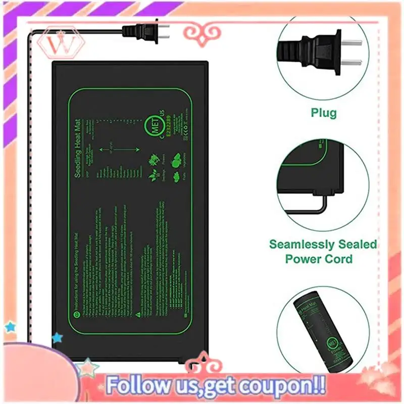2 PCS Seedling Heat Mat For Seed Starting, 10 X 20.75Inch As Shown 21W Waterproof Heating Pad For Indoor Tray Plants US Plug