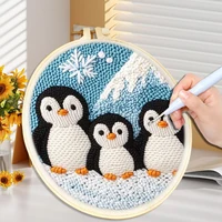 CHENISTORY Diy Punch Needle Embroidery Starter Kits For Beginner Cartoon Cute Animals Poking Embroidery Yarn Painting Arts 1