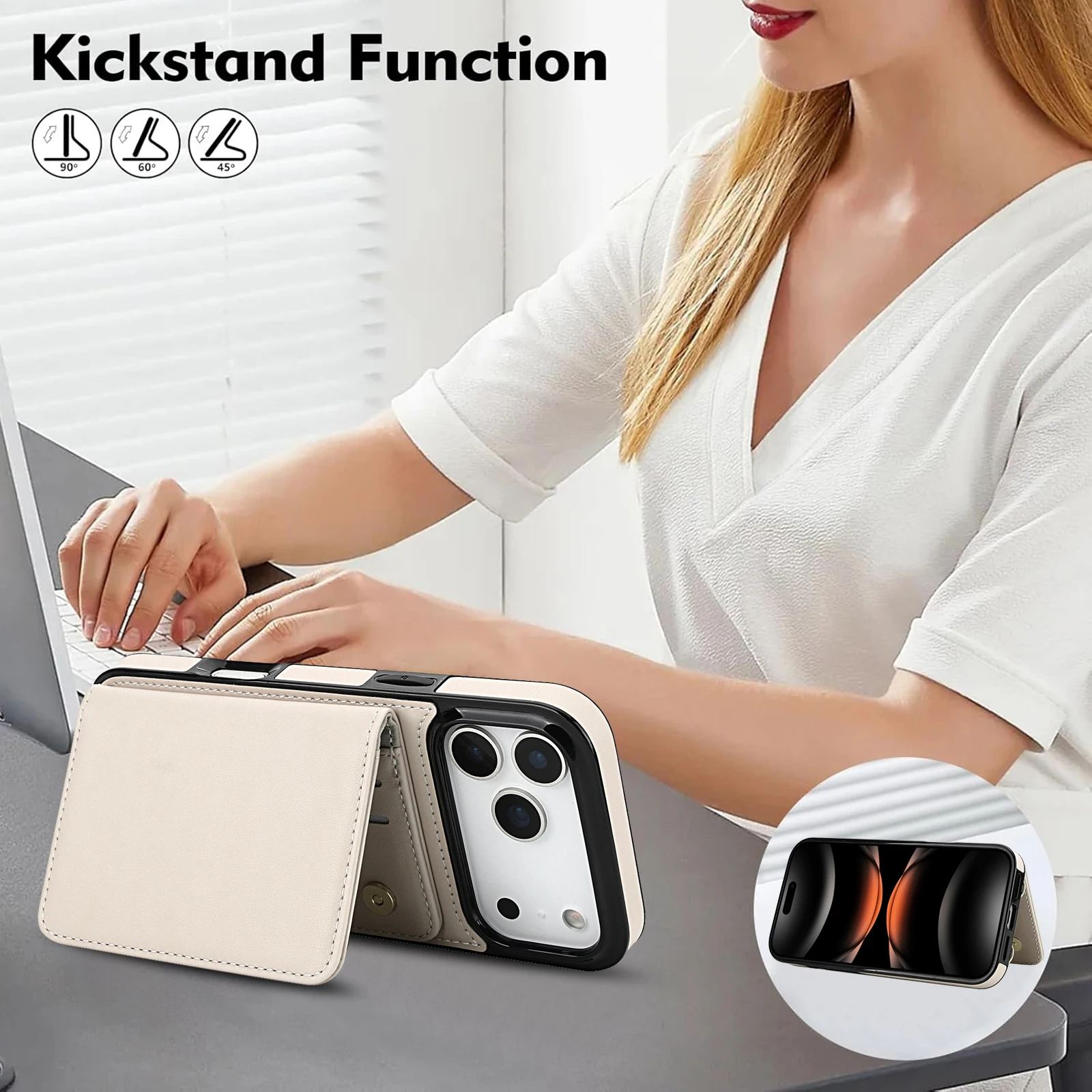 Crossbody Card Holder Wallet Leather Case For iPhone 17 Pro Max 16 Plus 15 Plus 14 13 12 11 Strap Pocket kickstand RFID Cover