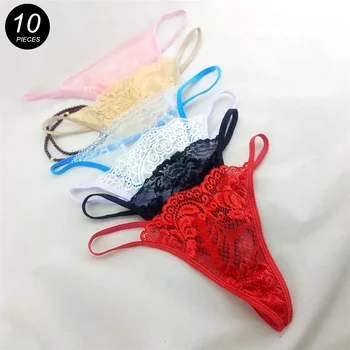 10 pezzi perizoma in pizzo da donna sexy perizoma cintura sottile da donna intimo a vita bassa intimo femminile trasparente con ricamo 1