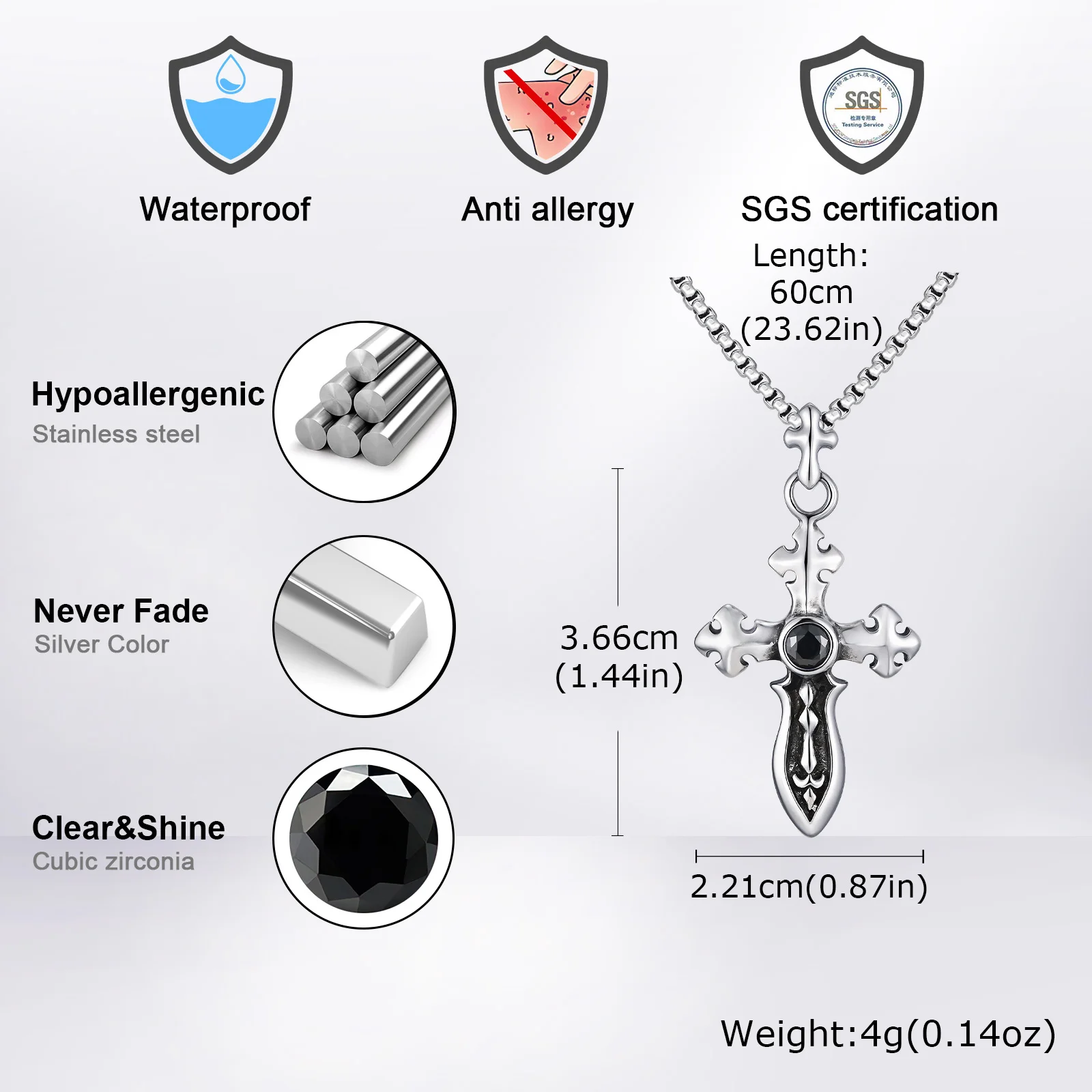 Retro Sword Shape Necklace for Men Boys,Stainless Steel Cross Pendant Necklace,Retro Punk Jewelry Gift