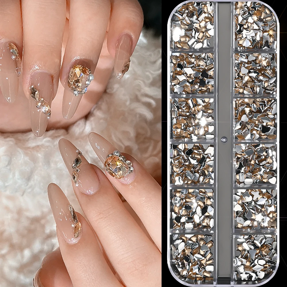 12 Gitter 3D Bunte Mini Harz Nail Art Strasssteine Gemischter Stern/Schmetterling/Liebe Diamanten Nagel Charms DIY Maniküre Dekorationen Edelsteine – Detail 17