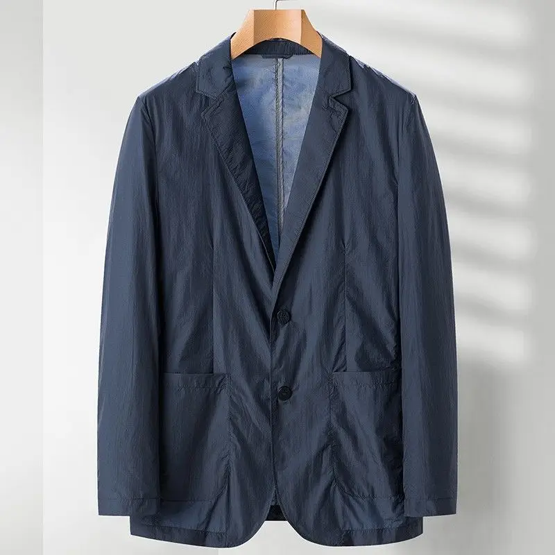 2023 New Black Suit Men Business Office Sunscreen Spring Summer Trench Coat Thin Suit Slim Brand Casual Long Sleeve Jacket