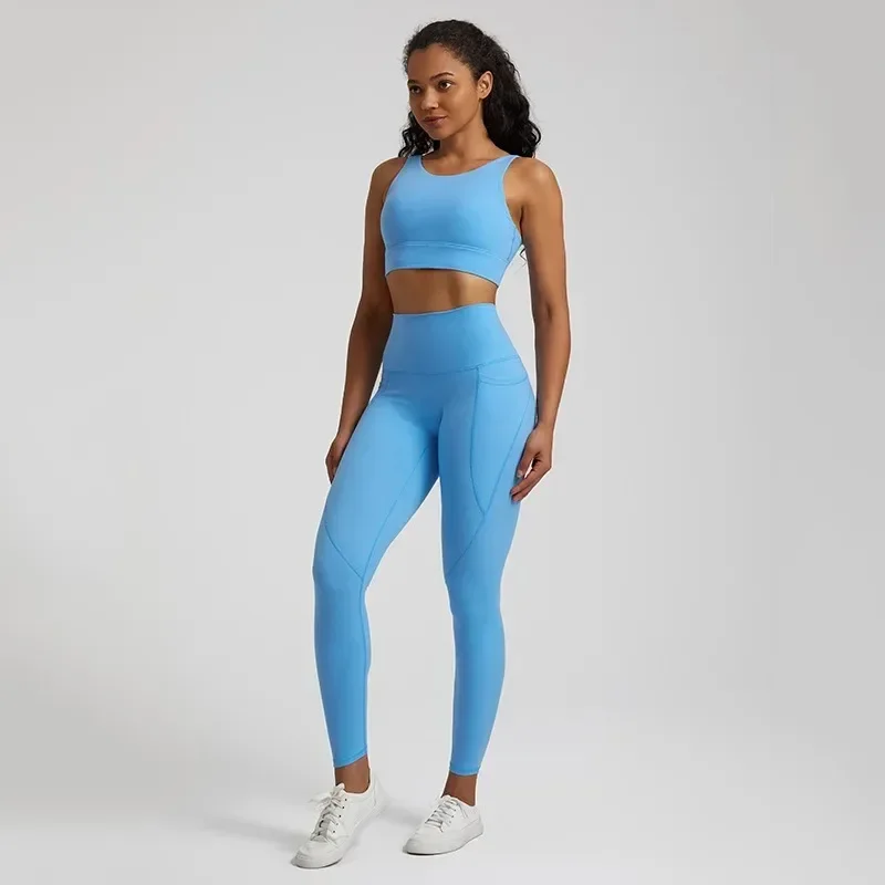 Lemon Soft Gym Yoga Set Legging Sport Fitness Cross Gym Bra top 2pc Suit Comprehensive Training Jog pocket Women Sportwear