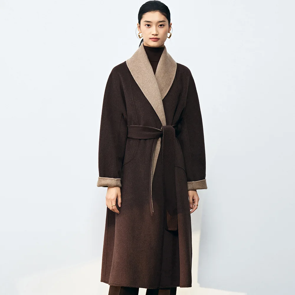 

Осенне-зимняя новая шерстяная двухсторонняя одежда разных цветов с силуэтом, Двусторонняя одежда с зеленым фруктовым воротником для женщин