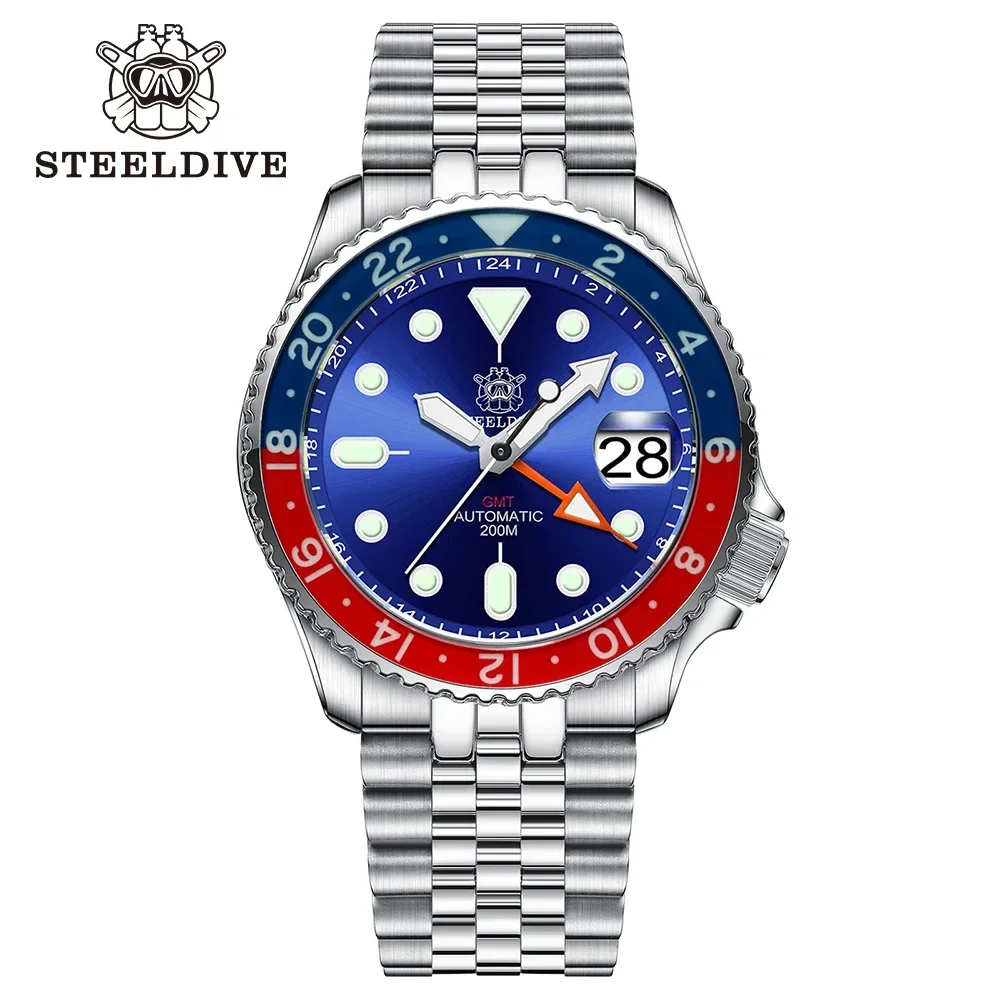Steeldive Nuovo 42Mm Sd1994L 200M Impermeabile Super Luminoso Zaffiro Lunetta Nh34 Gmt Cronografo Automatico Mens Diving Watch Reloj