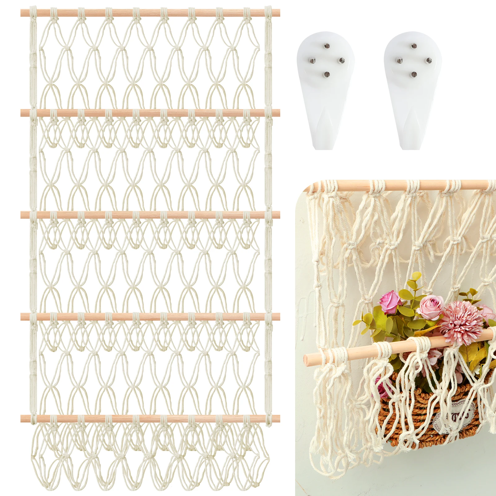 Storage Net Stuffed Toy Storage Hammock 4-Layer Large Capacity Hand-Woven Cotton Rope Hanging