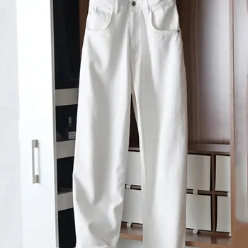 Women's Straight High Waist Jeans Korean Fashion Streetwear Baggy Wide-leg Casual White Denim Pants New Wash Vintage Vaqueros