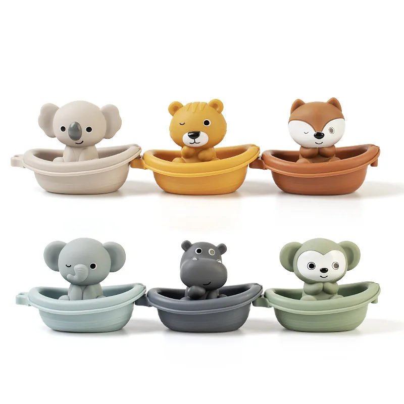 Stackable Animal Bath Boats Toys for Babies Toddlers Bathtub Water Play Bathing Sensory Floating Toys with Finger Puppets