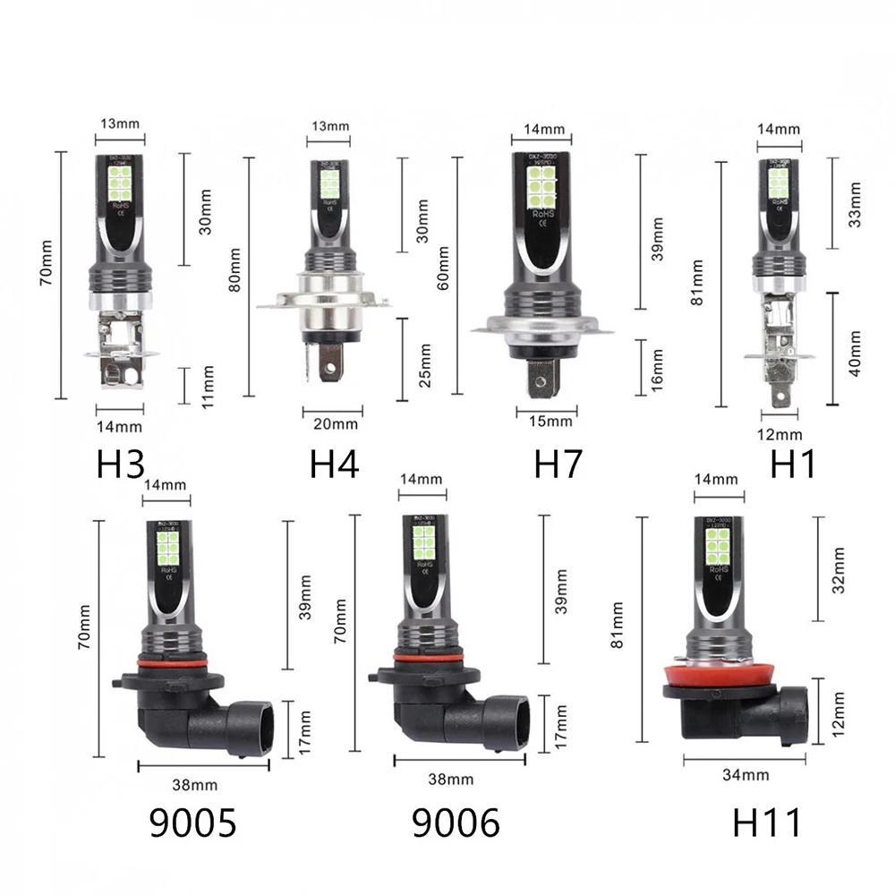 LED Fog Light 2Pcs H8 H3 H7 H11 Car 12 LED Fog Light Bulb 9005 HB3 9006 HB4 6000K White Yellow Ice Blue Auto Fog Lamp