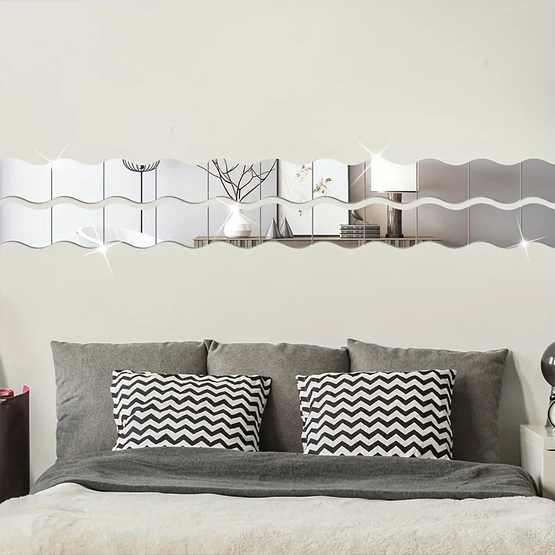 3D wave shaped self-adhesive mirror wall sticker 6pcs 7.8in for home decoration